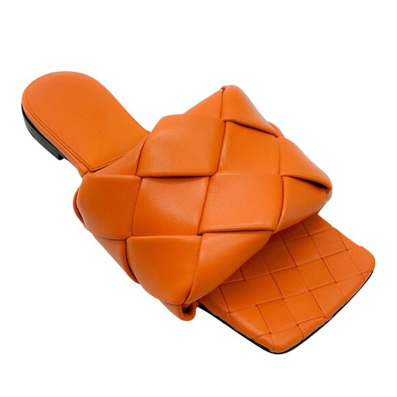 Bottega Veneta Orange Lido Intrecciato Leather Flat Slide Sandals - Picture 1 of 8